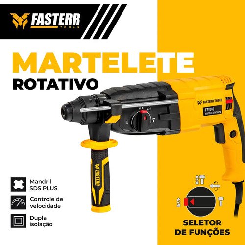 Martelete Perfurador Rompedor 820w Fasterr com KIT Acessórios Cor Preto/amarelo Frequência 50hz/60hz