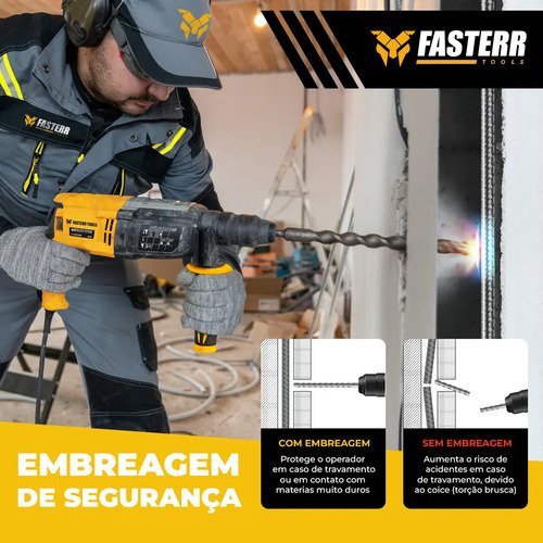 Martelete Perfurador Rompedor 820w Fasterr com KIT Acessórios Cor Preto/amarelo Frequência 50hz/60hz