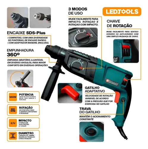 Martelete Rompedor Rotativo 1200w Sds Profissional Knakasaki