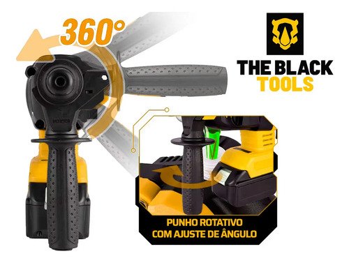 Martelete Rompedor Rotativo De Impacto A Bateria 21V 1400 Rpm 4800 Ipm Cor Amarelo The Black Tools