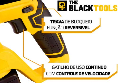 Martelete Rompedor Rotativo De Impacto A Bateria 21V 1400 Rpm 4800 Ipm Cor Amarelo The Black Tools