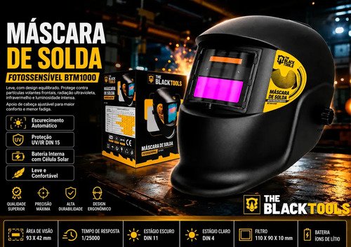 Máscara de Solda Auto Escurecimento Profissional Tig Mig Mma Btm1000 The Black Tools