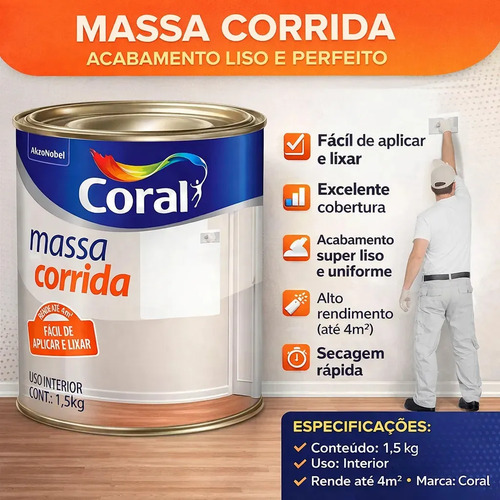 Massa Corrida pva 1,5kg Branco Fosco coral