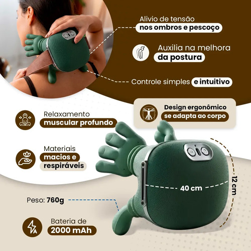 Massageador Pescoço Mãozinha 3D Ombro Recarregável Elétrico Com Aquecimento Massagem Relaxante Liberação Alivio Muscular Cervical Lombar Costas Tensão Dores Portátil Sem Fio USB-C Ajustável Nixzen