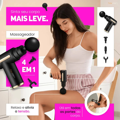 Massageador Pistola Elétrica Profissional Muscular Portátil Aparelho Fisioterapia Corporal 6 Velocidades 4 Cabeças De Massagem Alívio Dores Relaxamento Liberação Recuperação Muscular Nixzen