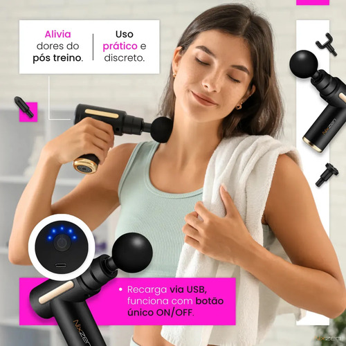 Massageador Pistola Elétrica Profissional Muscular Portátil Aparelho Fisioterapia Corporal 6 Velocidades 4 Cabeças De Massagem Alívio Dores Relaxamento Liberação Recuperação Muscular Nixzen