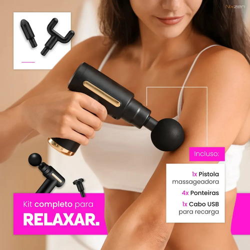 Massageador Pistola Elétrica Profissional Muscular Portátil Aparelho Fisioterapia Corporal 6 Velocidades 4 Cabeças De Massagem Alívio Dores Relaxamento Liberação Recuperação Muscular Nixzen