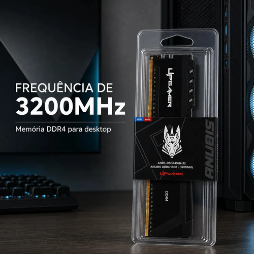 Memória RAM Desktop 16GB DDR4 3200MHz para PC, Módulo Interno com Dissipador de Calor - Linha Anubis UP Gamer