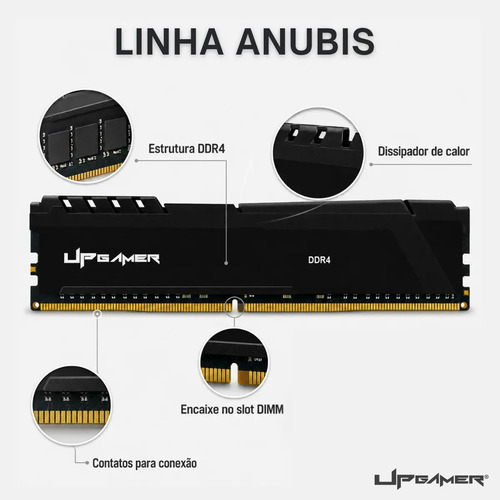 Memória RAM Desktop 16GB DDR4 3200MHz para PC, Módulo Interno com Dissipador de Calor - Linha Anubis UP Gamer