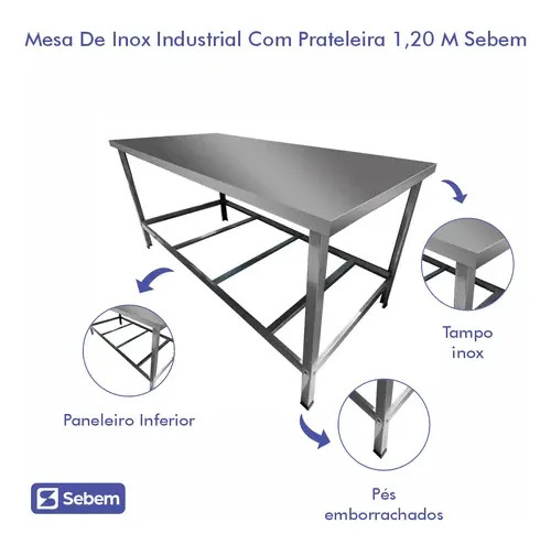 Mesa De Aço Inox Bancada Industrial Padaria Innal 1,20 M