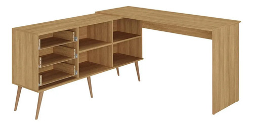 Mesa de Escritório em L com 3 Gavetas Porto Multimóveis MP6044 Madeirado/Branco