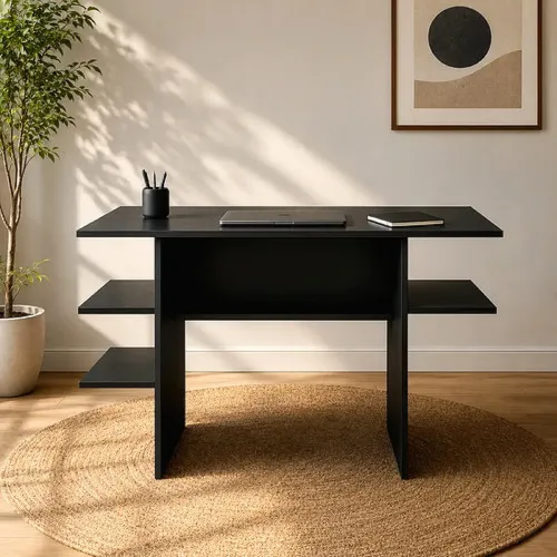 Mesa de estudo em mdp para notebook com nichos e prateleiras