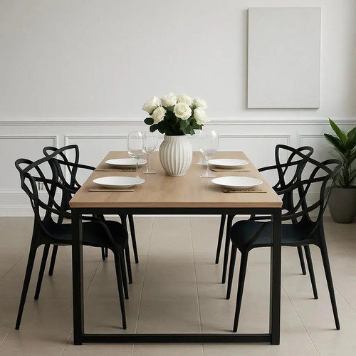 Mesa De Jantar 120x80 Com Pé De Ferro E Quatro Cadeiras