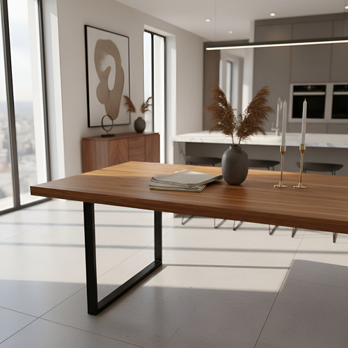 Mesa de jantar industrial tampo madeira macica 160x90x78cm t