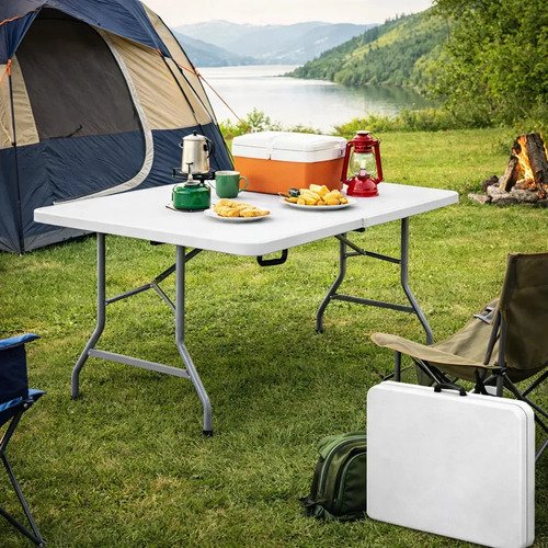 Mesa Dobrável Portátil 1,80m Vira Maleta Com Alça Camping Praia Festas Jardim Eventos Deep Tools + Book