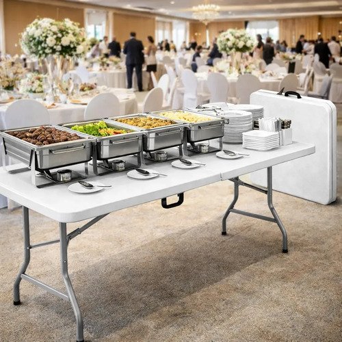 Mesa Dobrável Portátil 1,80m Vira Maleta Com Alça Camping Praia Festas Jardim Eventos Deep Tools + Book