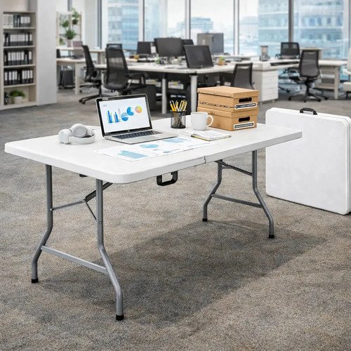 Mesa Dobrável Portátil 1,80m Vira Maleta Com Alça Camping Praia Festas Jardim Eventos Deep Tools + Book