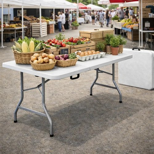 Mesa Dobrável Portátil 1,80m Vira Maleta Com Alça Camping Praia Festas Jardim Eventos Deep Tools + Book