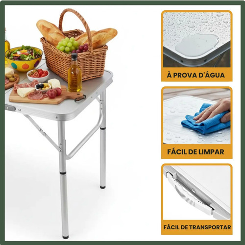 Mesa Dobrável Vira Maleta Alumínio Com Alça Portátil 90x60cm Para Camping Pesca Jardim Área Externa Ou Interna Salão De Festas Gourmet Cor Branco