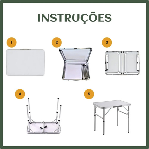 Mesa Dobrável Vira Maleta Alumínio Com Alça Portátil 90x60cm Para Camping Pesca Jardim Área Externa Ou Interna Salão De Festas Gourmet Cor Branco