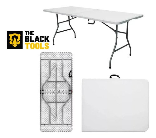 Mesa Dobrável Vira Maleta Com Alça Portátil 1.80m Para Camping Pesca Jardim Área Externa Tft1800 The Black Tools