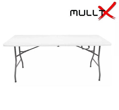 Mesa Dobravel Vira Maleta Com Alça Portátil 1.80m Para Camping Pesca Jardim Area Externa Ou Interna Salão De Festas Gourmet Cor Branco Mesa Grande MULLTX