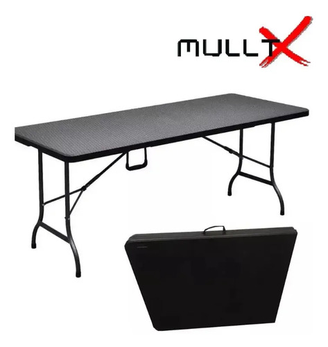Mesa Dobrável Vira Maleta Com Alça Portátil 1.80m Para Camping Pesca Jardim Área Externa Ou Interna Salão De Festas Gourmet Cor Preta Preto Marca MULLTX