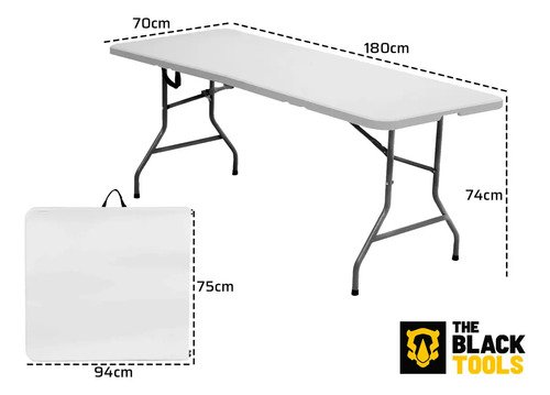 Mesa Dobrável Vira Maleta Com Alça Portátil 1.80m Para Camping Pesca Jardim Área Externa Tft1800 The Black Tools