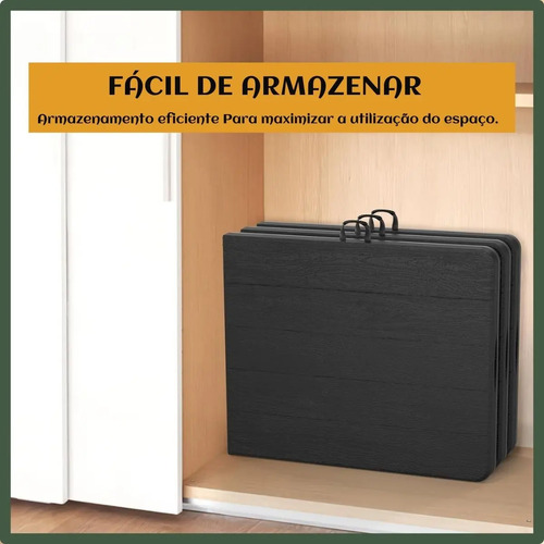 Mesa Dobrável Vira Maleta Com Alça Portátil 1.80m Para Camping Pesca Jardim Área Externa Ou Interna Salão De Festas Gourmet Cor Preto Luvinco