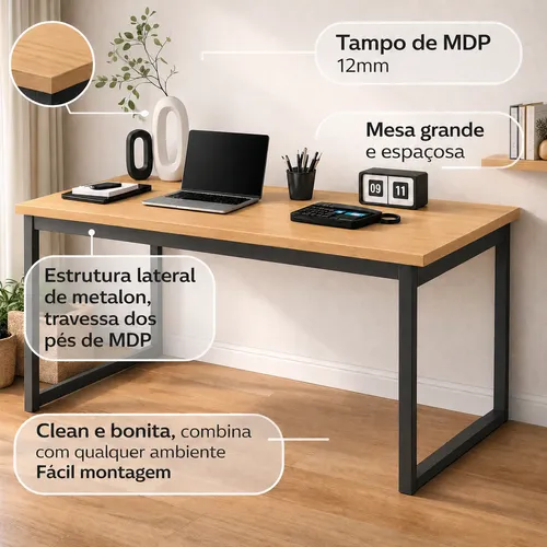 Mesa Escritório Industrial 150x60 Reforçado Ferro Homeoffice