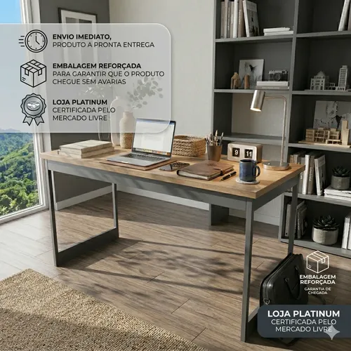Mesa Escritório Industrial 150x60 Reforçado Ferro Homeoffice