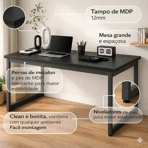Mesa Escritório Industrial Reforçado Ferro Homeoffice 150x60