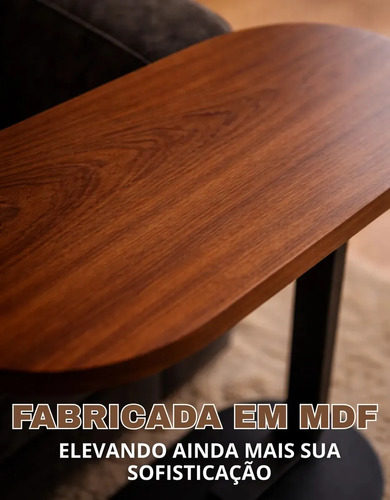 Mesa Lateral Sofá Cama Portátil Madeira Aço Apoio Canto Decorativa Sala Quarto Minimalista Moderna Multiuso Cor Marrom Revolux