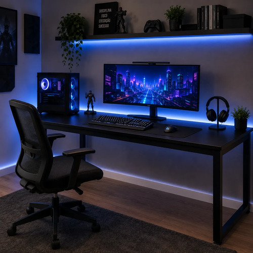 Mesa para pc gamer industrial 150cm com estrutura em aco