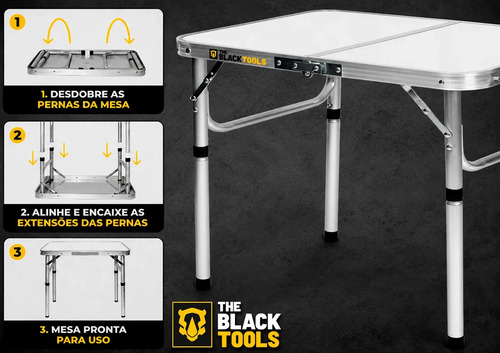 Mesa Pequena Dobrável Camping Alumínio 90x60cm Vira Maleta Branco The Black Tools