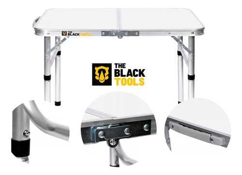 Mesa Pequena Dobrável Camping Alumínio 90x60cm Vira Maleta Branco The Black Tools