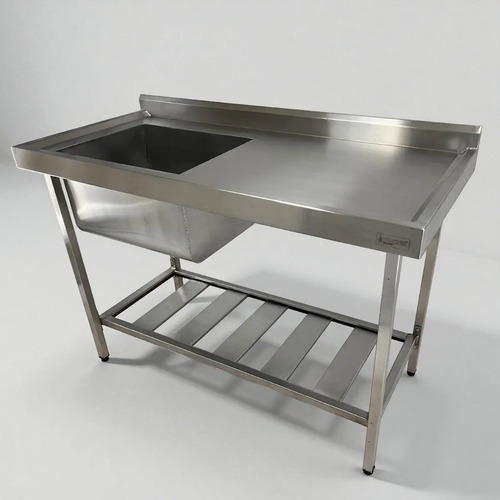 Mesa Pia Inox Industrial 120x60x90 Cuba 50x40x30 Esquerda