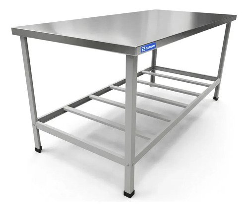 Mesa tampo inox industrial acougue com prateleira 2m sebem