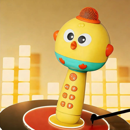 Microfone Bluetooth Infantil Para Contar Histórias E Música Com Luz - Amarelo