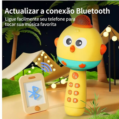 Microfone Bluetooth Infantil Para Contar Histórias E Música Com Luz - Amarelo