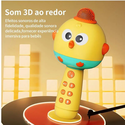 Microfone Bluetooth Infantil Para Contar Histórias E Música Com Luz - Amarelo
