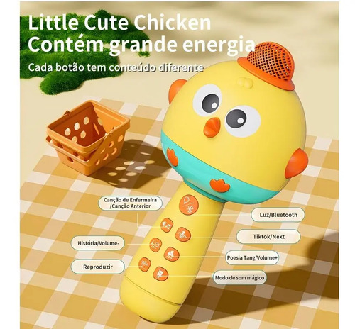 Microfone Bluetooth Infantil Para Contar Histórias E Música Com Luz - Amarelo
