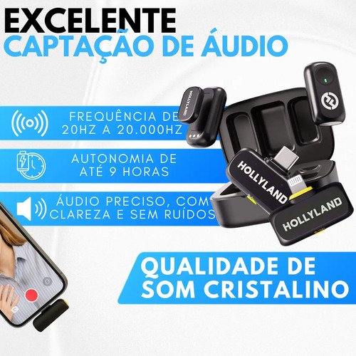 Microfone Hollyland Lark A1 Duo Combo Duplo Para 2 Pessoas Usb-c, Lightning Preto