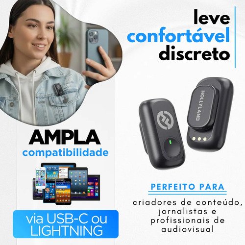 Microfone Hollyland Lark A1 Duo Combo Duplo Para 2 Pessoas Usb-c, Lightning Preto