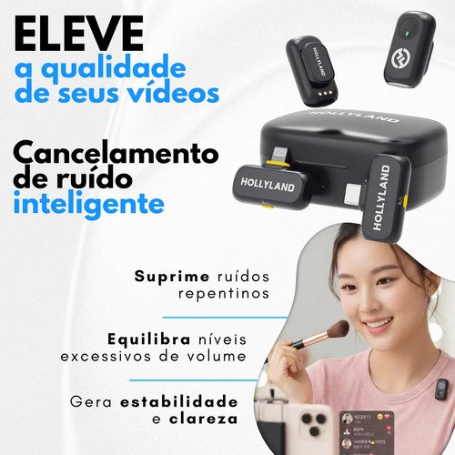 Microfone Hollyland Lark A1 Duo Combo Duplo Para 2 Pessoas Usb-c, Lightning Preto