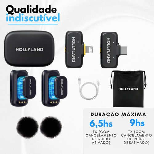 Microfone Hollyland Lark A1 Duo Combo Duplo Para 2 Pessoas Usb-c, Lightning Preto