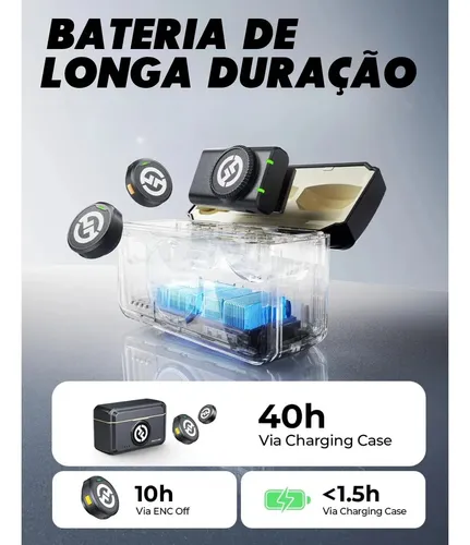 Microfone Lapela Duplo Hollyland Lark M2 Combo Usb C Câmera
