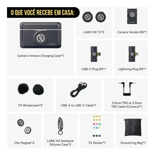 Microfone Lapela Duplo Hollyland Lark M2 Combo Usb C Câmera