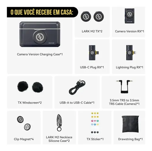 Microfone Lapela Duplo Hollyland Lark M2 Combo Usb C Câmera