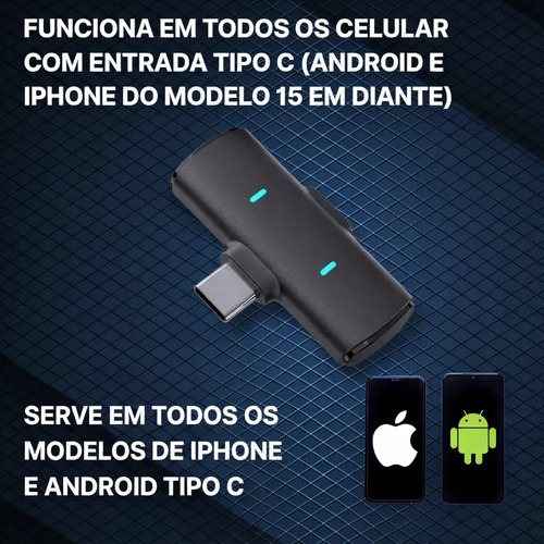 Microfone Lapela Mymotors Preto Sem Fio Tipo C